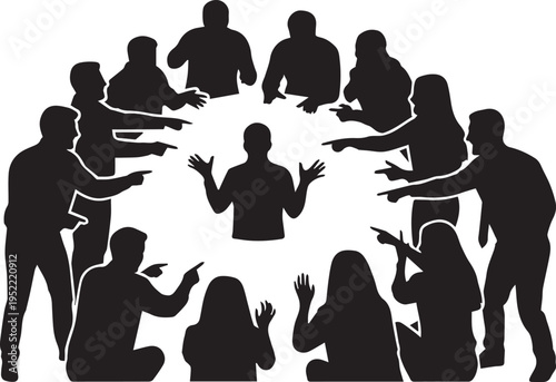 Group bullying and accusation concept silhouette vector illustration