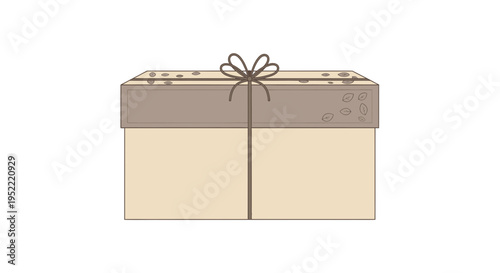 Elegant Gift Box with Ribbon and Bow, Beige and Brown Packaging, Isolated on White Background