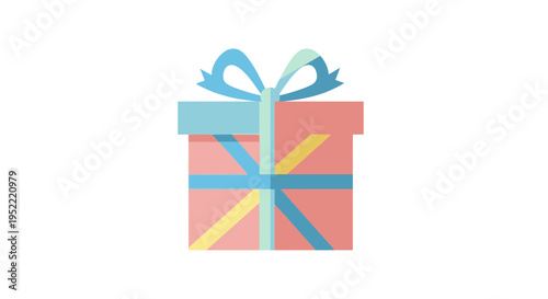 Festive Gift Box with Blue Ribbon and Bow, Isolated on White Background