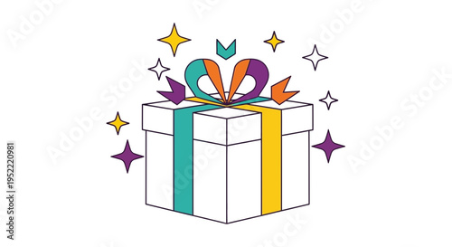 Festive Gift Box with Colorful Ribbon and Sparkles - Celebration Concept