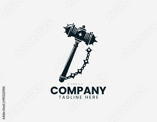Medieval flail weapon with spiked ball chain in clean modern historical warrior vector illustration style