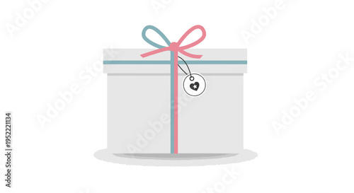 Gift Box with Pink and Blue Ribbon and Heart Tag