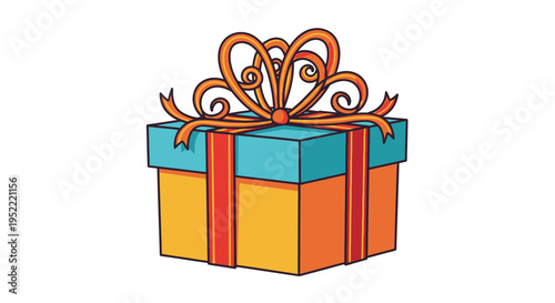 Gift Box with Ribbon and Bow - Celebration Present Illustration