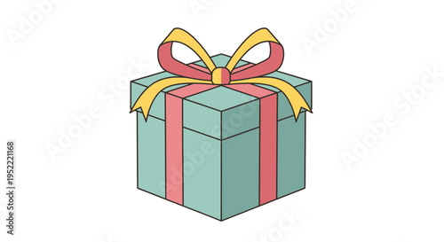 Gift Box with Ribbon and Bow, Teal and Pink, Isolated on White Background