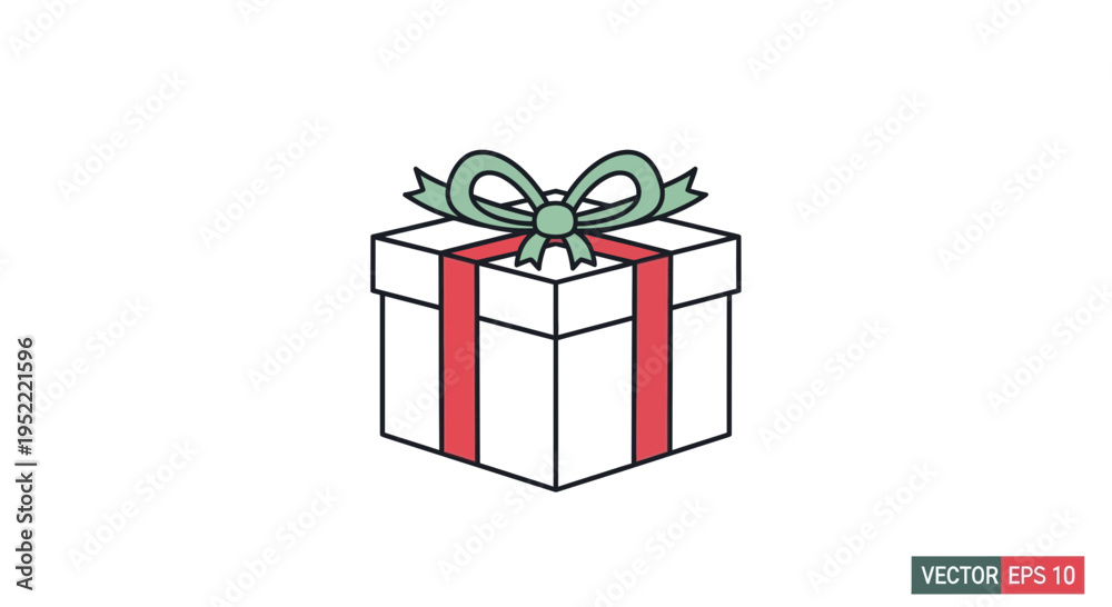 Fototapeta premium Simple gift box with ribbon and bow, isolated on white background, vector illustration