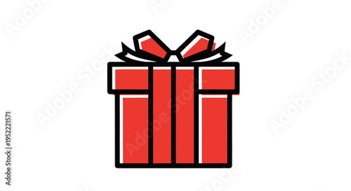 Red Gift Box with Ribbon Bow Icon, Simple Flat Design, Isolated White Background