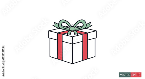 Simple gift box with ribbon and bow, isolated on white background, vector illustration
