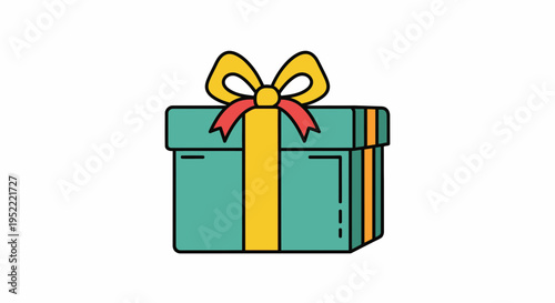 Turquoise Gift Box with Yellow Ribbon and Red Accent