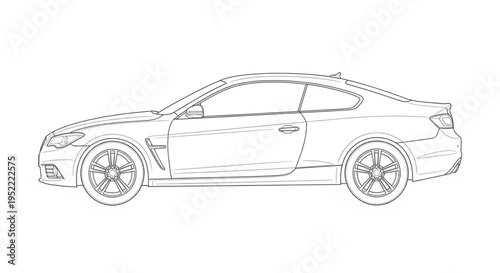 Modern Sports Car Outline Drawing Side View.