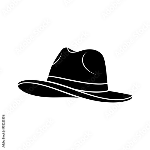 A striking black fedora hat design with a classic shape and elegant band silhouette