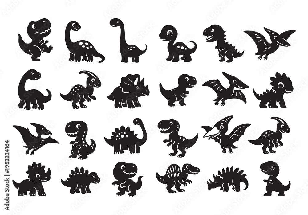 Fototapeta premium baby dinosaur silhouette cartoon cute dino laser cut