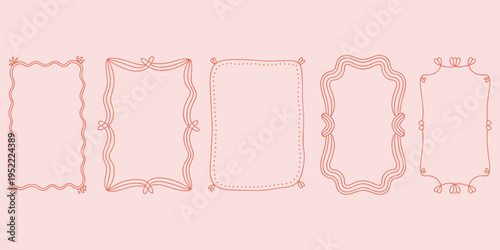 Collection of Five Decorative Hand-Drawn Frames on Pink Background illustration untitled