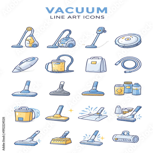 Vacuum Cleaner Icon Set, Household Cleaning Equipment Vector Collection, Modern Vacuum Symbols