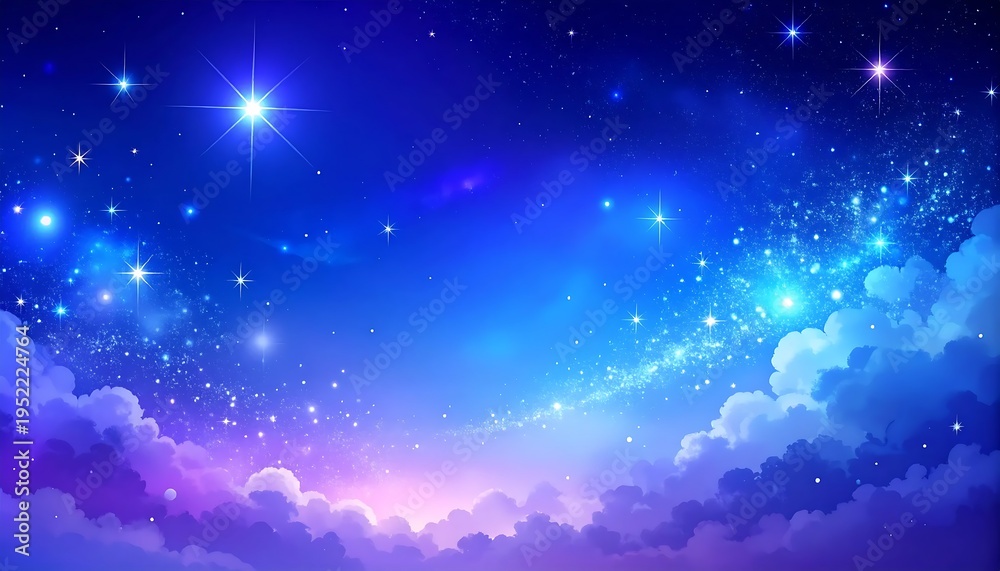 Naklejka premium A vibrant, starry night sky with clouds and a bright light