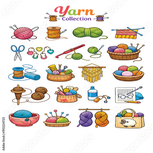 Yarn Collection Set, Colorful Wool Balls Vector Bundle, Knitting and Crochet Supplies Illustration