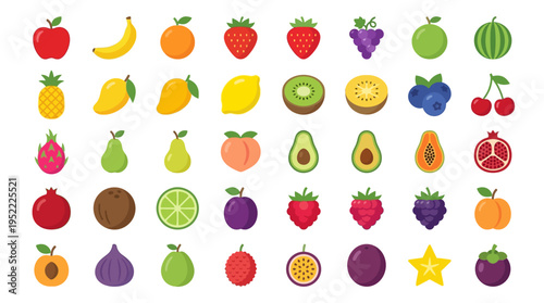 Bright Fruit Vector Collection Isolated on Transparent Background