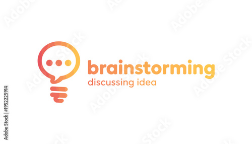 A with a light bulb and the text brainstorming discussing idea orange