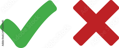 Green Check Mark and Red Cross Icons for Approval and Rejection Symbols Flat Vector Illustration for User Interface Feedback Validation and Decision Design