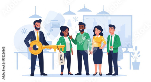 Real Estate Agent Hands Over Keys To New Home Buyers.