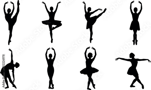 Ballet dancer silhouettes set showing graceful female ballerina poses classical dance performance vector illustration collection isolated on white background for art design decoration