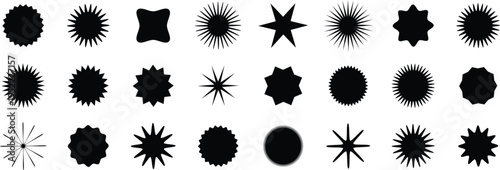 Collection of price sticker, sale or discount sticker, sunburst badges icon. Wavy circle decoration. Starburst icon set. Vector illustration Eps 10