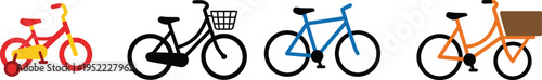 Bicycle icon collection, kids bike city cycling delivery bicycle set, transportation symbols, eco friendly transport vector illustration design