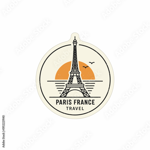 Eiffel Tower Paris France Travel Emblem.