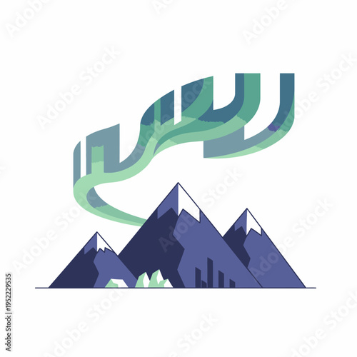 Stylized Aurora Borealis Over Snowy Mountain Peaks.
