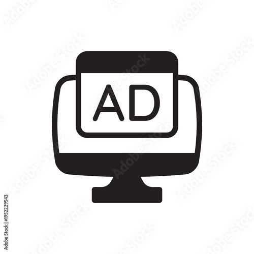 Desktop computer monitor with digital advertising sign icon