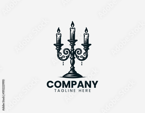 Vintage candelabra with three candles black vector logo illustration isolated on white background