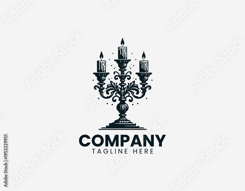 Vintage candelabra with three candles black vector logo illustration isolated on white background
