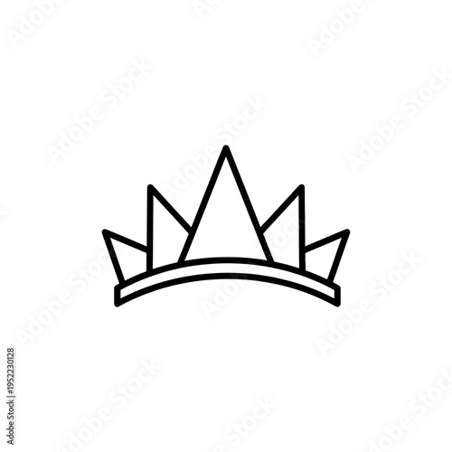 A minimalist black line drawing depicts a regal crown design a striking silhouette
