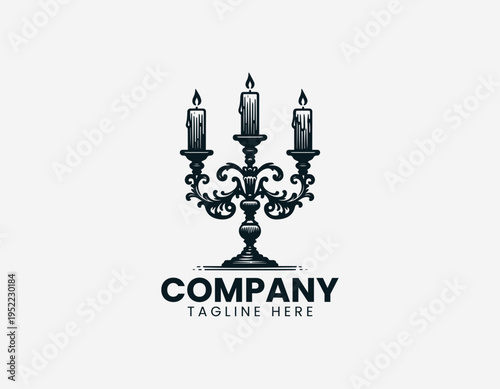 Vintage candelabra with three candles black vector logo illustration isolated on white background