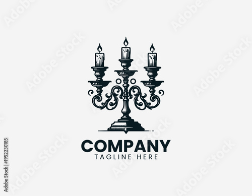 Vintage candelabra with three candles black vector logo illustration isolated on white background
