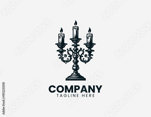 Vintage candelabra with three candles black vector logo illustration isolated on white background