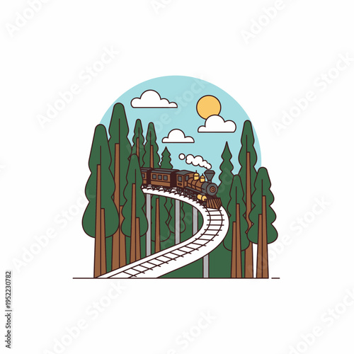 Vintage Steam Train Traveling Through a Forest Landscape.