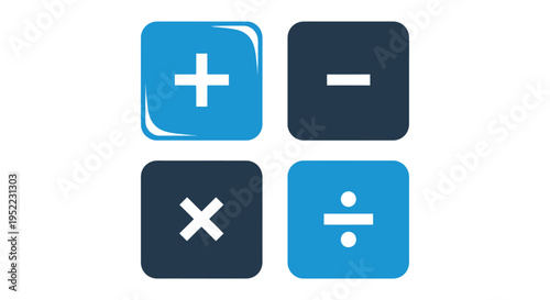A vector graphic illustration featuring common basic arithmetic operation symbols for calculator, education, or business design needs.