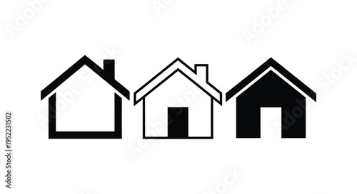 Set of three simple geometric house icons illustrating home ownership and real estate graphic design concepts