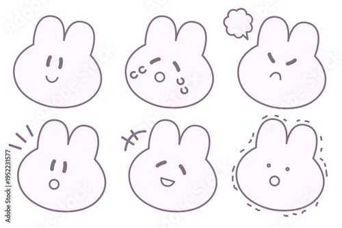 かわいいピンクのうさぎの喜怒哀楽アイコンセット