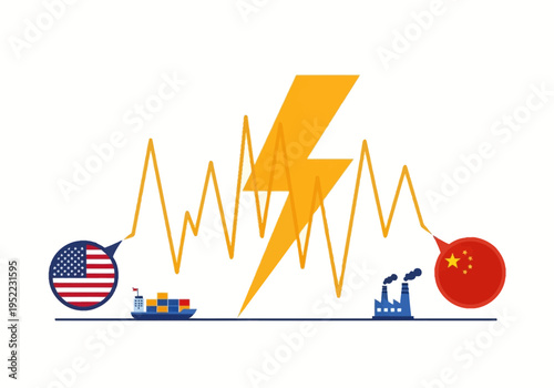 USA and China economic relations represented by flags and shipping industry
