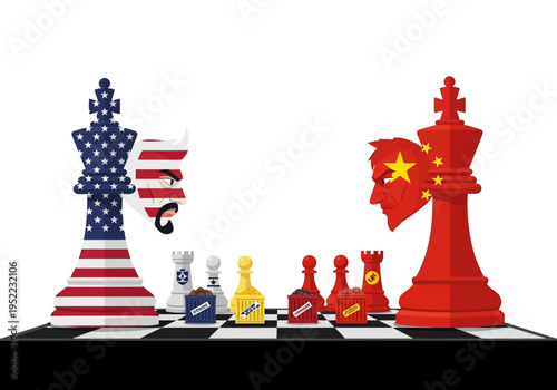 USA vs China chess battle representing geopolitical and economic competition, illustration