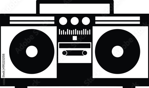 Retro boombox cassette player vector, vintage music stereo illustration, audio equipment flat design, old radio device, cad drawing flat vector illustration