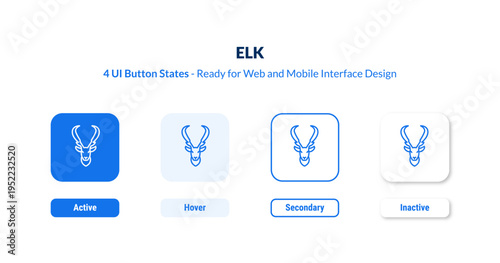 elk UI button states set. Outline icon kit from animals collection. Thin linear elk, wildlife, nature editable vector. Line vector elk sign for web and mobile interface