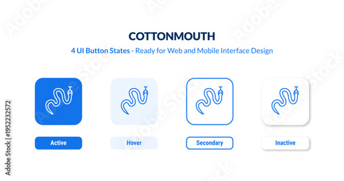 cottonmouth UI button states set. Outline icon kit from animals collection. Thin linear cottonmouth, animal, snake editable vector. Line vector cottonmouth sign for web and mobile interface