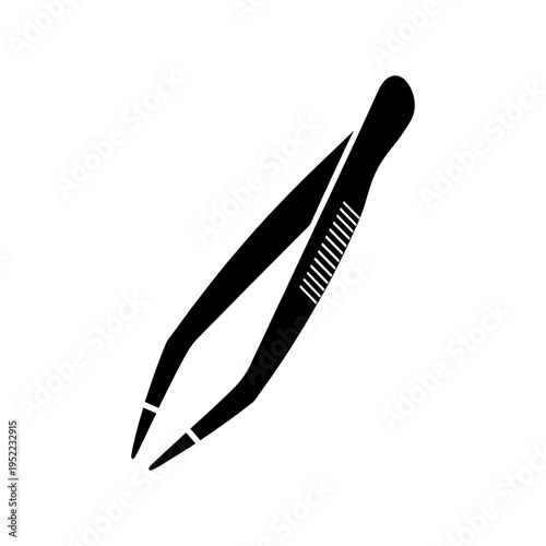 A sleek black silhouette of a pair of slanted tweezers ideal for beauty and grooming silhouette