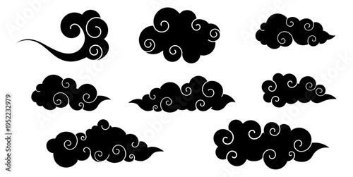Collection asian traditional cloud vector for classic branding. Ideal for symbolizing elegant eastern prosperity, zen peace, and oriental heritage.
