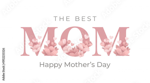 Best mom happy mothers day floral design celebration card pink flowers hearts isolated on black background for greeting and invitation
