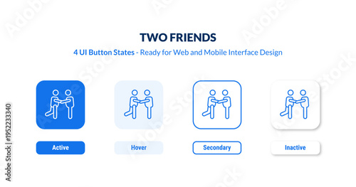 two friends 4-state UI button. Outline icon kit from behavior collection. Thin linear two friends, friends, business editable vector. Minimal two friends sign for web and mobile interface
