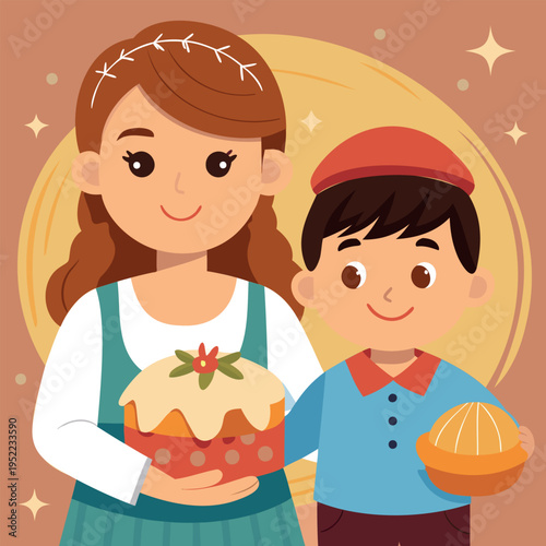 Mother and Son with Easter Cake