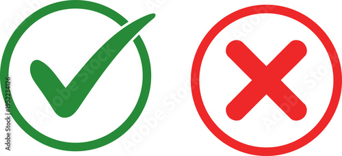 Valokuva Outline circle with tick mark and cross symbol for yes or no answer selection an
